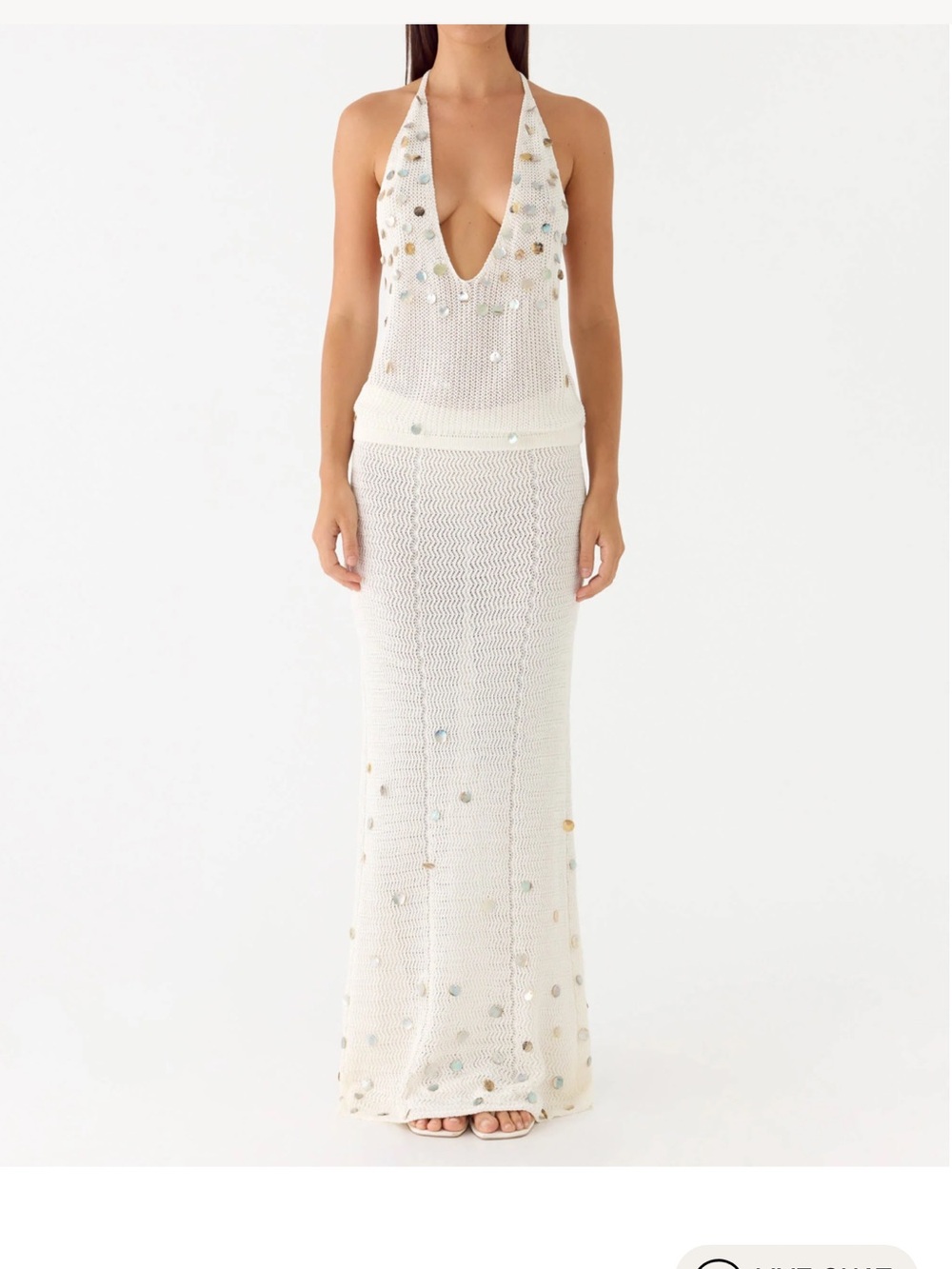 Peppermayo Cream Maxi Knit Skirt with Sequin Accents - Picture 1 of 4